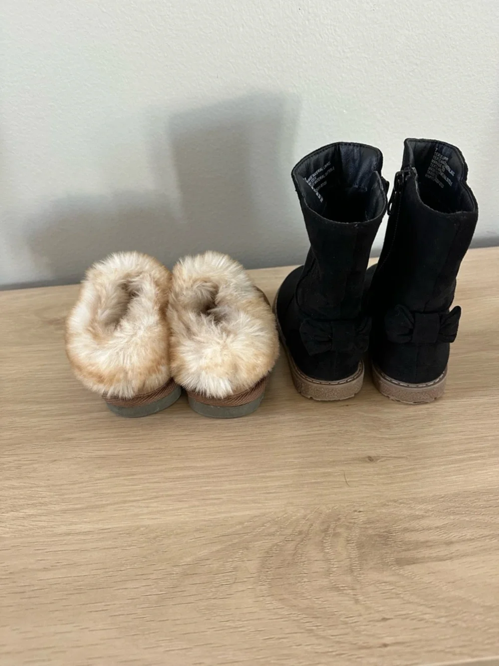 Cat & Jack Black Boots with Bow and Tan Faux-Fur Lined Slippers